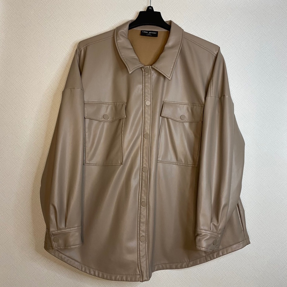Lane Bryant Shirt Jacket Beige Women's Plus Size 26/28‎ Shacket Button Up EUC